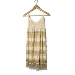 A’reve Anthropologie Crochet Knit Sleeveless Tulle Boho Dress Large